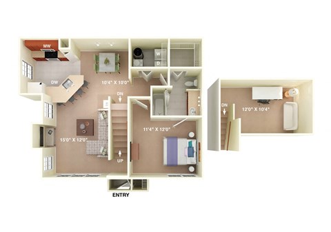 Holly Springs Classic 1 bedroom 1 bathroom Floor Plan  at Fortress Grove, Murfreesboro, TN, 37128